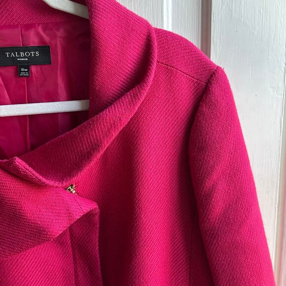 Talbots Textured Fuchsia Jacket with Draped Collar Wool Blend - Picture 4 of 8